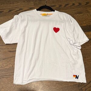 Aviator Nation Tee boyfriend heart embroidery tee. M